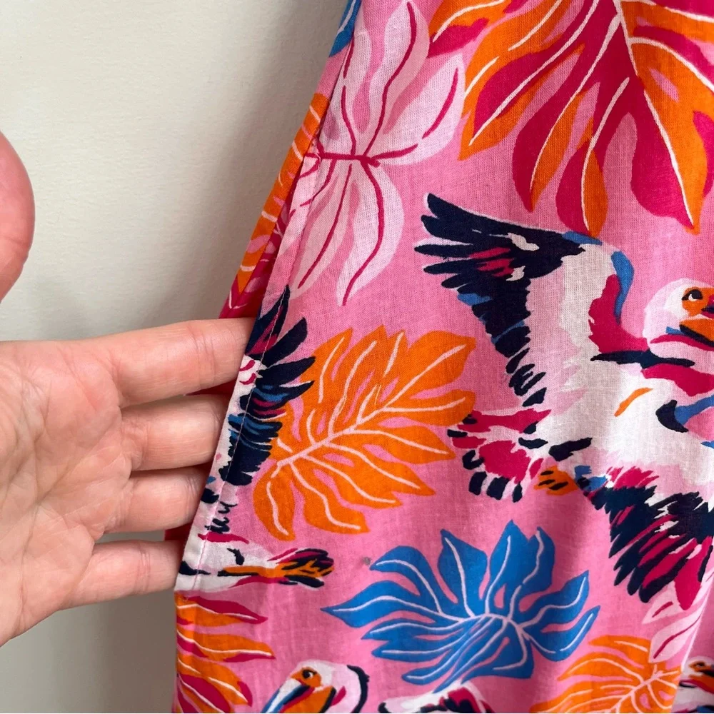 Printfresh Gabriela Midi Dress in Pelican Palms Pink Blue Wrap Style Large - Picture 8 of 16
